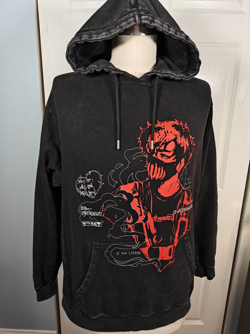 Corpse Husband Miss You Limited Edition Black Graphic Hoodie Mens 2XL XXL